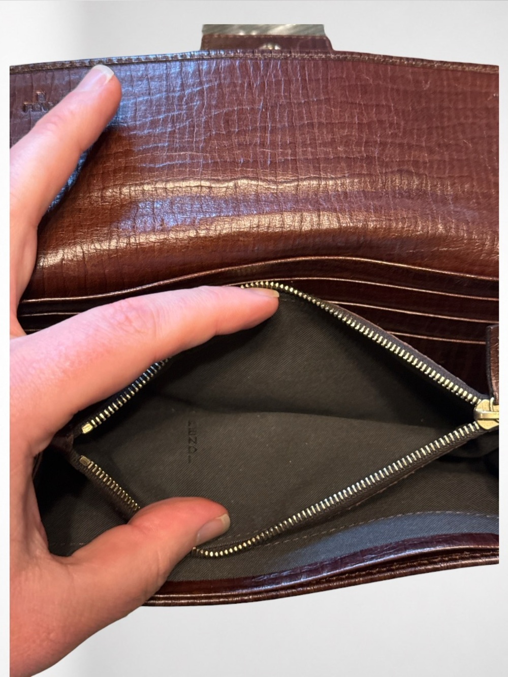 FENDI Zucca Canvas Chain Wallet Crossbody Brown FF Logo Leather Gold Hardware - Picture 14 of 16